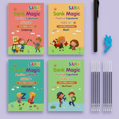 Sank Magic Practice 4 Books Pack + 1 Pen + 10Refills + 1Griper