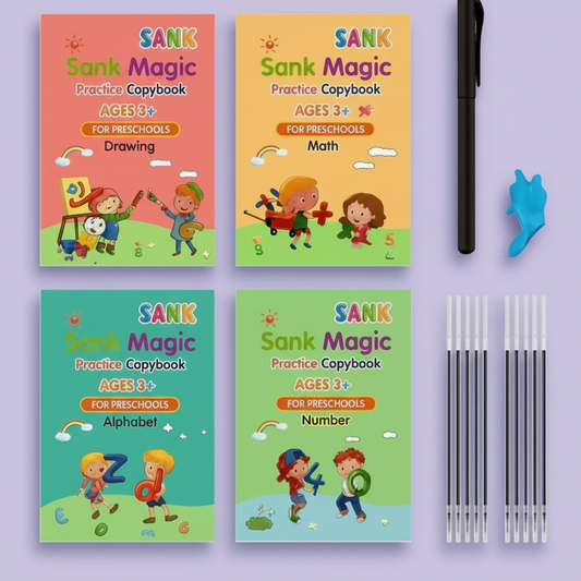 Sank Magic Practice 4 Books Pack + 1 Pen + 10Refills + 1Griper